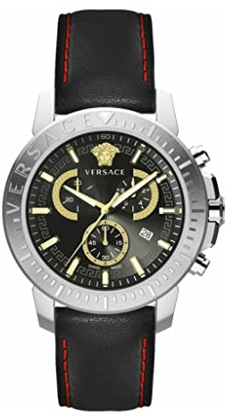 Versace Herrenuhr Analog Quarz mit Lederband VE2E00121, Schwarz, Mode