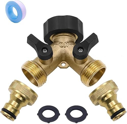 TINMAGI 2-Voies Y-Distributeur Répartiteur 2 Voies 3/4 et 1/2 Y avec Adaptateur de Robinet pour arrosage du Jardin, Lavage, Animaux domestiques, débit d'eau réglable et verrouillable