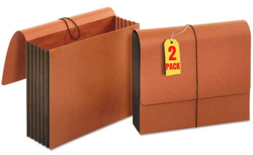 1InTheOffice Expanding File Wallet with Flap and Cord Closure, 5-1/4 Expansion, Legal Size (2 Pack)