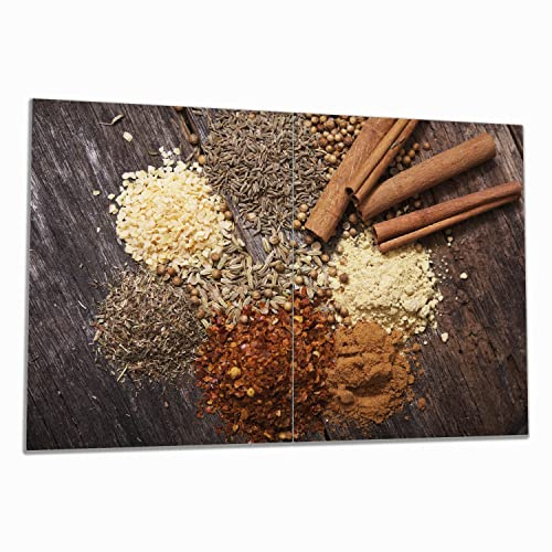 Wallario Herdabdeckplatte/Spritzschutz aus Glas, 2-teilig, 80x52cm, für Ceran- und Induktionsherde, Aromatische trockene Gewürze in der Küche