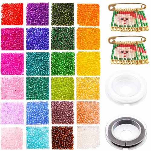 Prettme 4800 Stück Bunte Rocailles Perlen 3mm 8/0 zum Auffädeln,Farbenfroh Glasperlen Bastelperlen Set für Armbänder,DIY Halskette Ohrringe Weihnachten Handwerk weihnachtsdeko