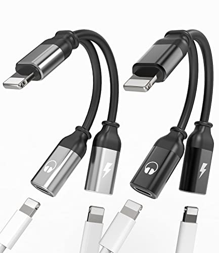 Iphone Dual Lightning Jack Dongle Splitter 2 in 1 Headphone Adapter(2pack)Audio Charging Converter Charger Aux Cable Connector Apple MFI Certified for 14 13 12 11 Pro Max 7 8 Plus Mini X Xr Ipad Air