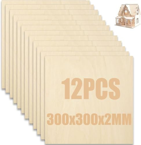 SENENQU 12 Pezzi Compensato 2mm Fogli di Legno 400 x 300 x 2 mm Pannello Legno Pannelli Tiglio Tavolette Legno per Lavoretti Per Artigianato Fai Da Te, Modello (12PCS-300x300x2mm)