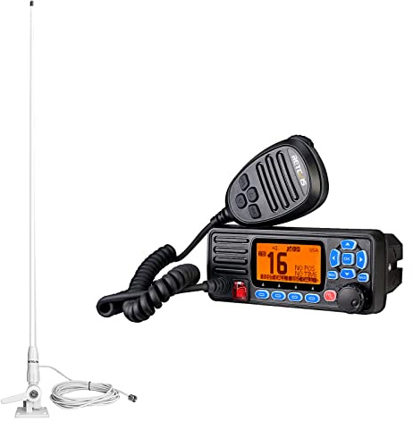 Retevis RA27 Fixed Mount Marine Radio with Antenna, GPS, Waterproof IP67, Triple Watch, DSC, Gain Fiberglass Antenna with Coaxial Feeder 7 Meters, Emergency NOAA Weather, Ship to Shore Radio for Boats