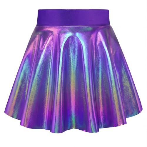 Girls Metallic Skater Skort Size 8-9 Years Old Sparkly Purple Pleated Flared Skirt with Shorts for Kids Performance