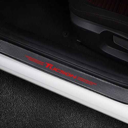 JYMLOV 4 Piezas Molduras de Umbral de Puerta Coche para Hyun-dai Tucson Accesorios Tuning Automóviles, Pegatinas de Protector Decoración Estribos de Fibra de Carbono,Red