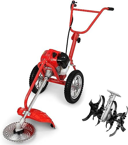 TIST Petrol Lawn Mower, 42.7cc Multifunction Small Weeding Weeder Walk-behind Scarifier Household With 2 Stroke Engine Gas Powered Lawn Mower