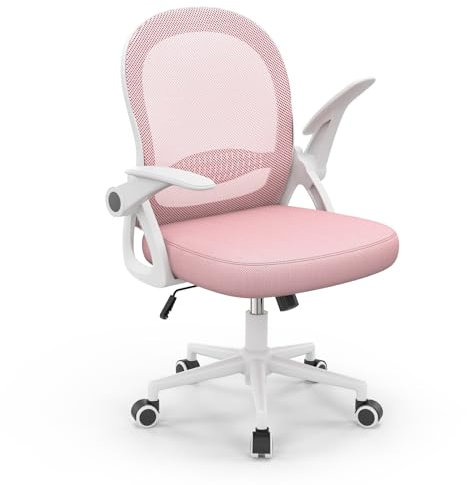 naspaluro Bürostuhl, Ergonomischer Schreibtischstuhl mit Atmungsaktiv Netzbespannung, Hochklappbare Armlehnen, Höhenverstellbarer, Computerstuhl, Leichter Stuhl, 360° Drehstuhl, Rosa