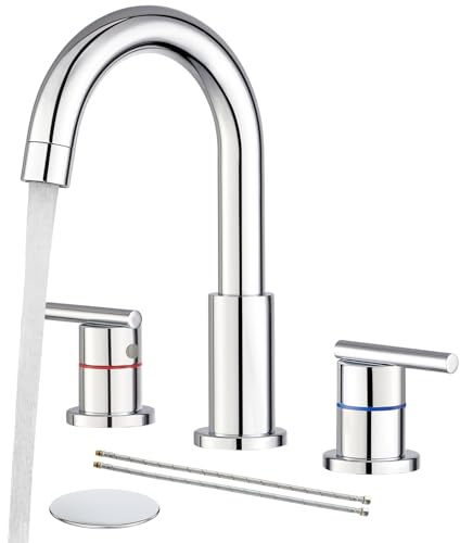 Faustina Chrome Bathroom Faucet,8 Inch Widespread Bathroom Faucets for Sink 3 Hole/Double-Handle 4 Inch 8 Inch Bathroom Faucet with Drain Assembly Stainless Steel Vanity Faucet Basin Mixer Tap