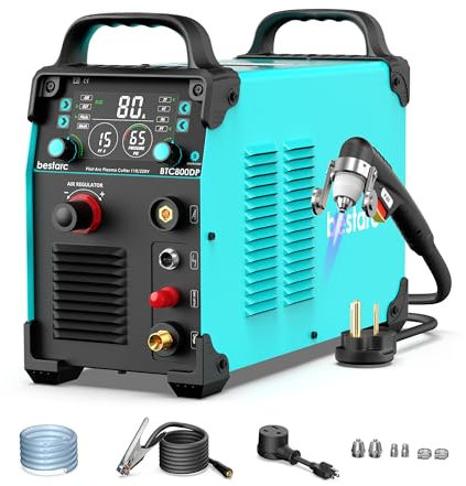 bestarc Cortador de plasma, [arco piloto] [pantalla LED grande] [sensor de aire] máquina cortadora de plasma de 80 amperios, 110/220 V de doble voltaje, corte limpio de 7/8 pulgadas, corte máximo de