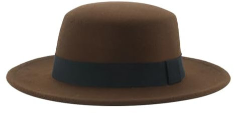SOYNIA Fedora Trilby Filzhut Hut Hüte Für Frauen Band Band Gürtel Kleid Formelle Damenhüte Street Dancer Runde Oberseite Kuppel-Fedora-Hüte 56–58 cm (Erwachsene) Flach-Kaffeefarben