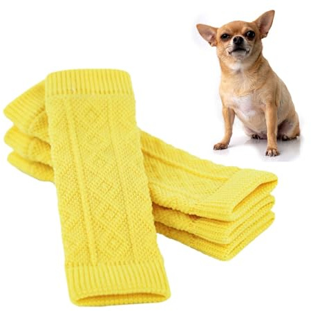 Hunde-Beinstulpen – 4 Stück gestrickte Haustier-Beinstulpen, Hunde-Ellenbogenschutz, Hunde-Beinmanschette, Welpenbeinschoner, atmungsaktive Socken, Katzenbeinschutz, Beinsocken für kleine und