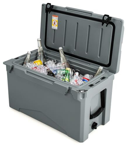 GOPLUS 47L Kühlbox, Isolierbox tragbar mit Griff, Flaschenöffner & Getränkehalter, große Thermobox Coolbox ohne Strom für Essen und Getränke, Outdoor für Camping Grillen Picknick (Grau)