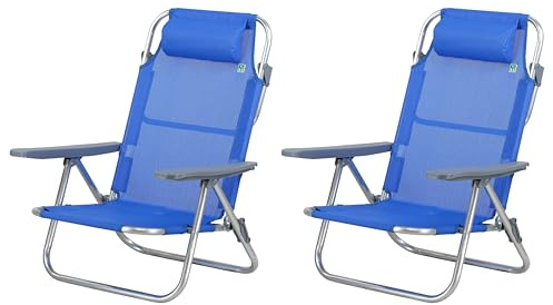 Totò Piccinni Spiaggina AVANA sedia sdraio pieghevole in Alluminio e Textilene con cuscino e braccioli e schienale alto reclinabile 6 posizioni (Blu 2 Pz)