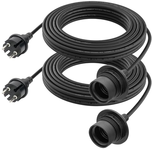 FIRMERST E27 Lampenfassung mit Kabel, 10m, 2 Stück, Schwarz | Wasserdicht, Für Außenbereich, E27 Fassung, Mit Stecker, Robustes Gummikabel