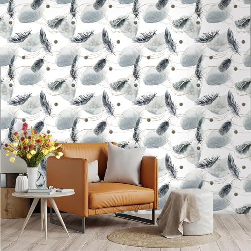 Selbstklebende Tapete Feder Grau Stein Strukturtapete Wandtattoo Schlafzimmer Tapete Selbstklebend Vliestapete Wallpaper for Living Room Tapeten Leicht zu Entfernen Wandschutzfolie 45x300cm