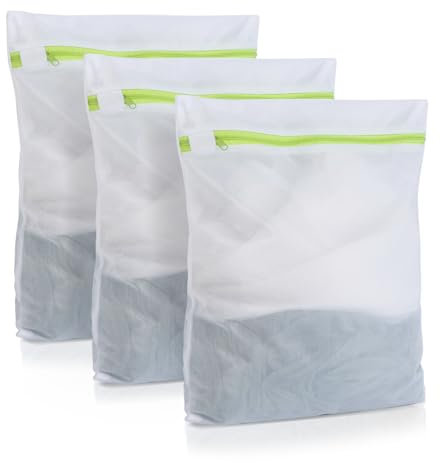 Rete per la biancheria, 50 x 40 cm, 3 sacchetti per la biancheria, con chiusura lampo verde