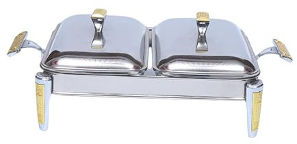 Baoblaze Chafing Dish Grilled Pan Baking Pan Restaurant with Lid and Handles Serving Tray for Holiday Kitchen Banquet Buffet, 29.5x17.5x5cm Double