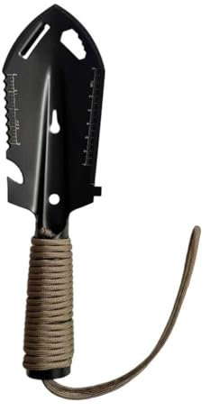 Multi-functional Shovel Metal Detector Garden Digging Tool - Portable Emergency Tool with Parachute Cord and Storage Sheath Bag - for Camping and Landscaping - - Black