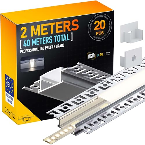 LASLUX LED Trockenbauprofil 2m × 20 – LED Unterputzprofil Aluminium 64×13,6mm – 20mm Innenmaß für Gipskarton