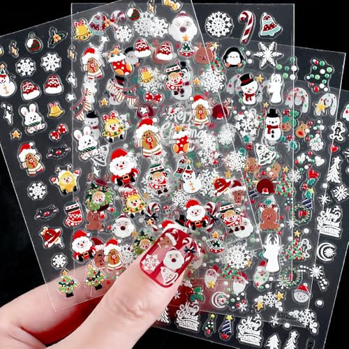 5D Geprägte Weihnachts Nagelsticker Weihnachten Nagelaufkleber Winter Schneeflocke Schneemann Weihnachtsmann Weihnachtsbaum Elch Nagel Sticker Weihnacht Nageldesign Zubehör Christmas Nail Art Stickers