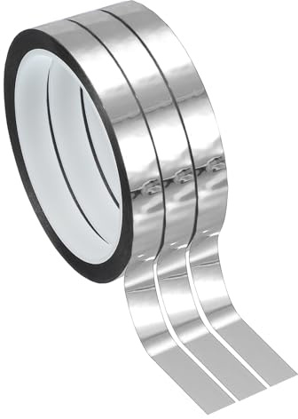PATIKIL Cinta Película Poliéster Metalizada 12mm x 50 Metros, Paquete 3 Cinta Decorativa Metálica Plateada Brillante Cinta Adhesiva Espejo Para Detalles Pared Acento Artes Gráficas