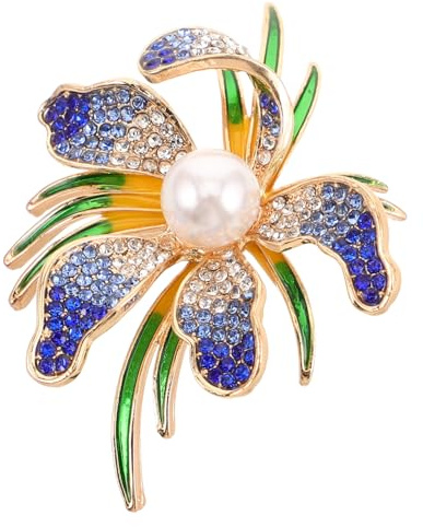 LIFKOME Broche Fleur en Cristaux et Perles, Pince à Col de Cardigan Féminine en Alliage de Zinc, Broche Fleur pour Femmes, Accessoire Élégant pour Robes et Cardigans, Taille Petite,