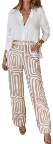 shownicer Curvy Completo Donna 2 Pezzi Set Elegante Tailleur Ufficio Costume Lavoro Completino Camicette e Pantaloni Completi Due Pezzi Elegante Tuta Outfit Suit A Cachi XL