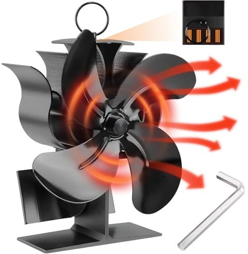BITOYO Ventilatore per Stufa a Legna, Ventola Stufa Legna con 4 Pale, Silenzioso Alimentato Calore Ventilatore per Camino, Ecologico Ventola per Camino/Pellet/Gas