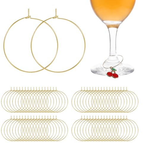 Qiimenguer 200 Glas Markierung Trinkgläser, Wiederverwendbare Weinglas Charms Ringe, Wine Glass Dekorationen für Partydekorationen, Sektglas Anhänger für Zuhause (Gold)