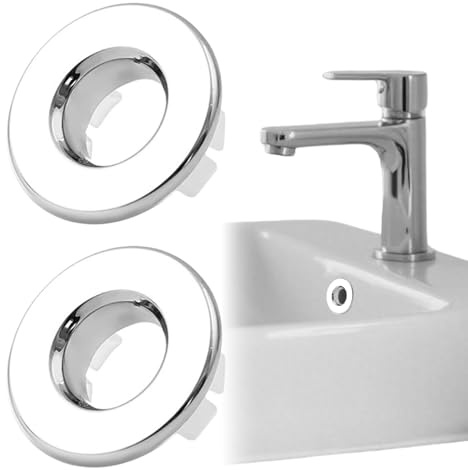 2X Silver Chrome Plated Copper Metal Bathroom Sink Overflow Ring Replacement, Basin Overflow Hole Insert Plug Round Cover Ring for Kitchen Bathroom wash Basin Bowl Sink Trim
