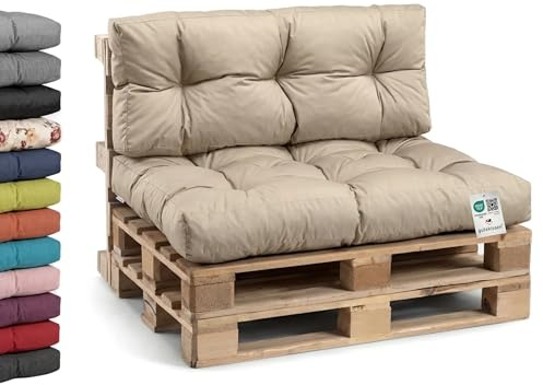 Gutekissen® Palettenkissen Wetterfest, Gartensofakissen, viele Farben und Größen PPI (Set (Sitzkissen 120x80 +Rückenlehne 120x40), Beige-wasserfestes)