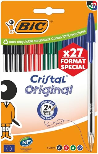 BIC Cristal Original Bolígrafos de Punta Media (1,00 mm) - Colores de Tinta Surtidos, Caja de Edición Especial de 27