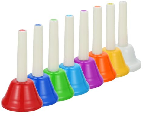 sourcing map 1 juego de campanas de mano con 8 notas musicales diatónicas, instrumento musical colorido para enseñanza musical, festival, iglesia, coro, familia, cumpleaños, boda, fiesta, blanco