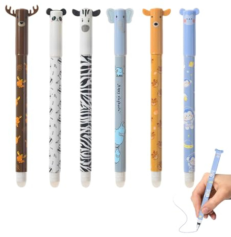 Kertaym 6er-gelstifte radierbar, Süße Tier Radierbare Stifte mit EBiene, Panda, Koala, Bär Radierbarern Gelstifte 0,7 mm, Cartoon Erasable Pen für Kinder Studenten Geschenk (Blau-1#)