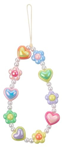 BEEFLYING Correa de muñeca con cuentas para teléfono, linda flor de corazón, dije para celular, pulsera para celular, llavero, bolso, cámara, llave de auto.