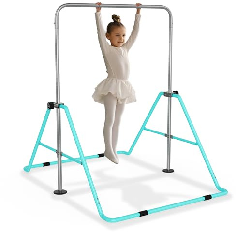 FIVMEN Reckstange Turnreck Indoor Turngeräte Turnstange für Zuhause Höhenverstellbar mit 2 Gymnastikringe Faltbarer Gymnastikstange Reckanlage