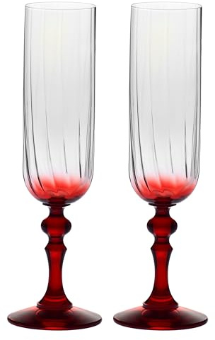 Champagneglas KROSNO 220 ml med röd fot, set om 2 – för mocktails, Mimosa, Prosecco, Cava och Spritz – blyfritt kristallglas – tål diskmaskin – Celebration Moments Bubble
