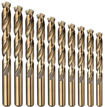 PATIKIL Jobber - Juego de brocas de 3 mm a 12 mm, juego de brocas de vástago recto M2 de acero de alta velocidad para metal, acero, madera, punta dividida de 135 grados, acabado dorado, paquete de 10