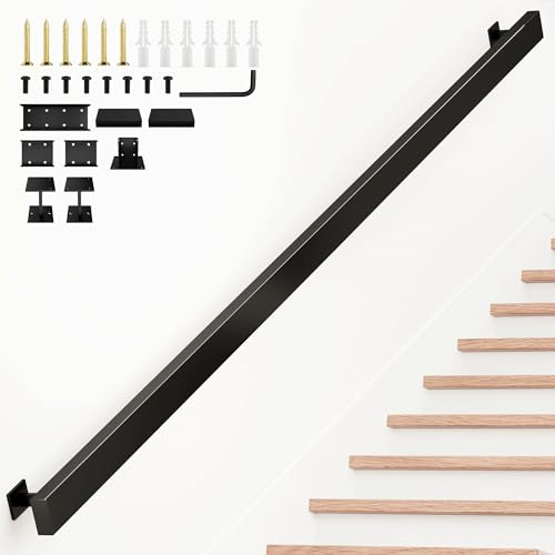 Handlauf Treppe Innen Treppengeländer Schwarz Handläufe für Treppen Matte Metal, Geländer Treppe, Treppenhandlauf,Wandhandlauf, Wand Treppe für Innen & Außen Wohnung Küchen, 60cm(23.6IN)