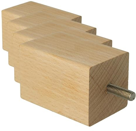 Amig - Piedino Quadrato per mobile, Piede in Legno di Faggio con Finitura Naturale, Piedi di Ricambio per Divani, Letti, Tavoli, Fissaggio: Spina Metallica Metrica 8, Misure: 50 x 50 x 80 mm