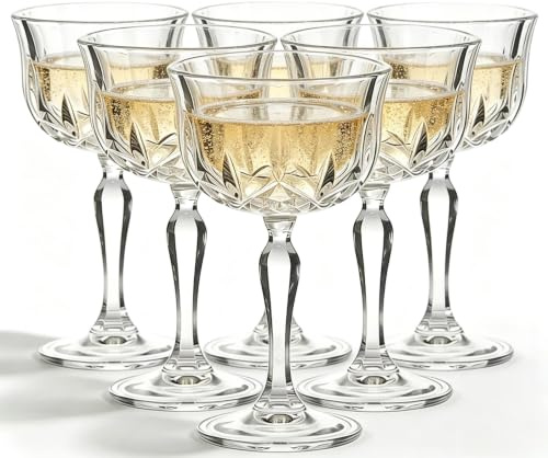 Tyawula Martini Cocktail Glass Set of 6 Retro 240 ml Crystal Cocktail Glasses for Martini Margarita and Espresso Martini Classic Vintage Design Premium Quality Cocktail Glasses for Entertaining