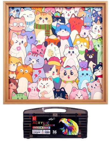 Cadre Photo Puzzle – 11.81 Inches Cadre Puzzle Photo Bois | Jeu Éducatif Enfant – Cadrė à colorier en bois et papier avec 36 marqueurs favorisant créativité et apprentissage par le jeu pour décoration