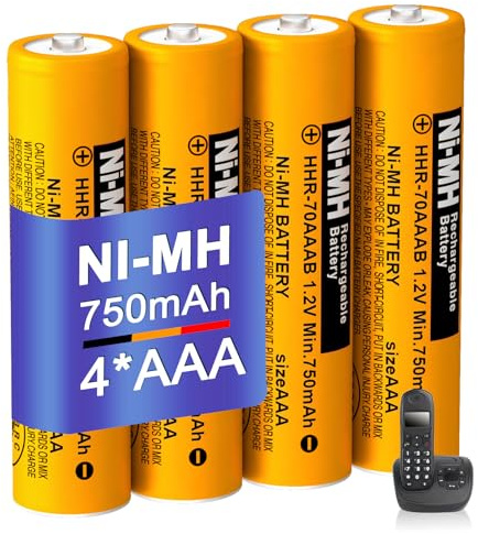 BENNTOP AAA Akku NiMH 750mah 1.2V für Panasonic Gigaset schnurlose Telefone | 4 Stück HHR-70AAAB Wiederaufladbare Batterien AAA für Telefone,Elektronik