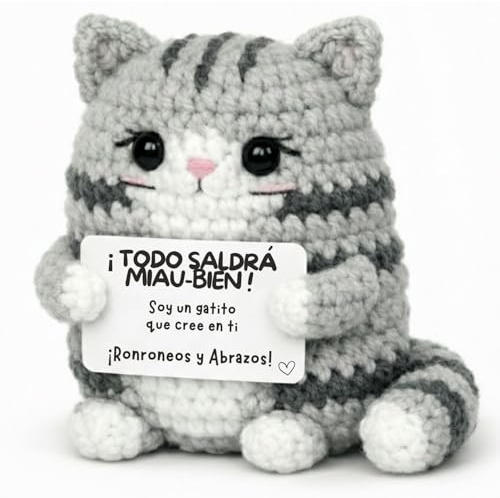 Gatito Positivo© | Regalo Original | Idea Niña Amiga Mujer Mamá Madre Hermana Novia Abuela | Sorpresa Fiesta Cumpleaños Colega Profesora | Deco Casa | Amigurumi de Suerte | Peluche de Apoyo Emocional