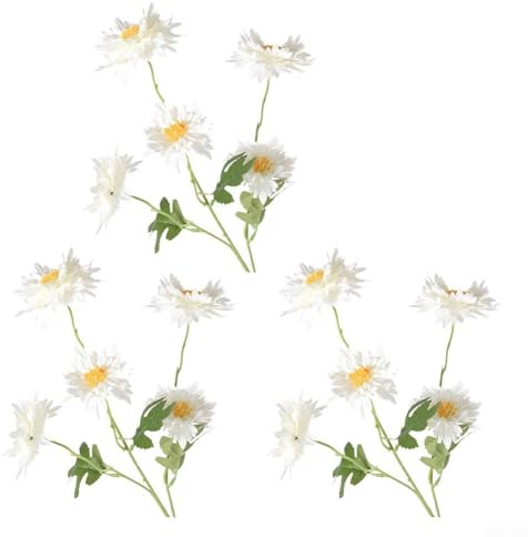 Set di 3 fiori di crisantemo dall'aspetto realistico per esterni, patio, veranda, styling e composizioni da parete (bianco)
