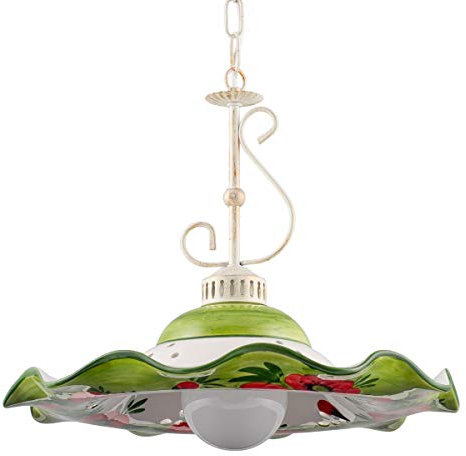 Helios Leuchten 207054 Küchenlampe Keramiklampe weiss-grün | Pendellampe Pendelleuchte aus Keramik | handbemalte Keramikleuchte | Esstisch Hängelampe 1 x E27