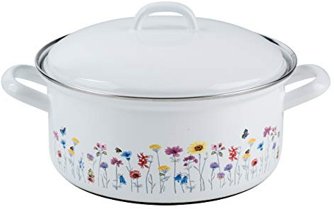 Riess, 0130-070, Kasserolle mit Deckel Ø 14cm, FLORA, Emaille, Vol. (rec.): 2,0 Liter, Made in Österreich, LBH: 27,2x21,7x14,0cm, 1,357kg, Induktionskocher kompatibel, Gasherd geeignet, Ofenfest
