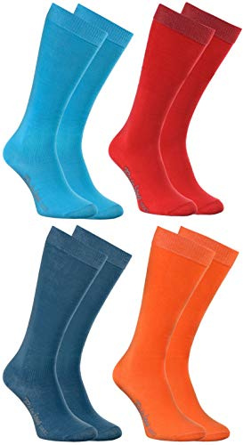 Rainbow Socks - Garçon Fille Chaussettes Hautes en Coton - 4 Paires - Bleu Rouge Jeans Orange - Taille UE Enfants 30-35