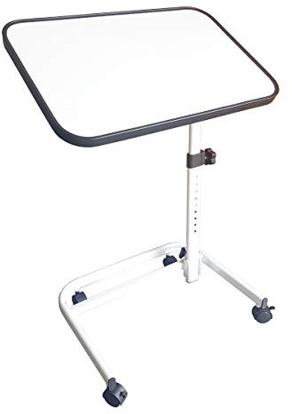 FabaCare Beistelltisch RMF, höhenverstellbarer Betttisch auf Rollen, sehr stabil, Tisch für Bett mit Neigung, klappbar, Winkel verstellbar, Weiss